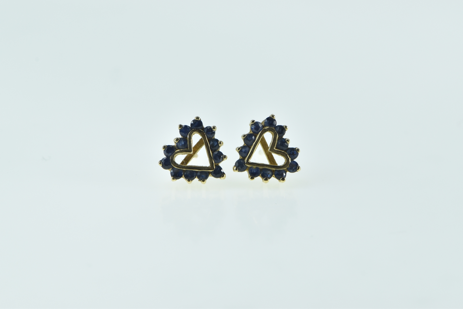 14K Heart Sapphire Love Symbol Stud Yellow Gold Earrings
