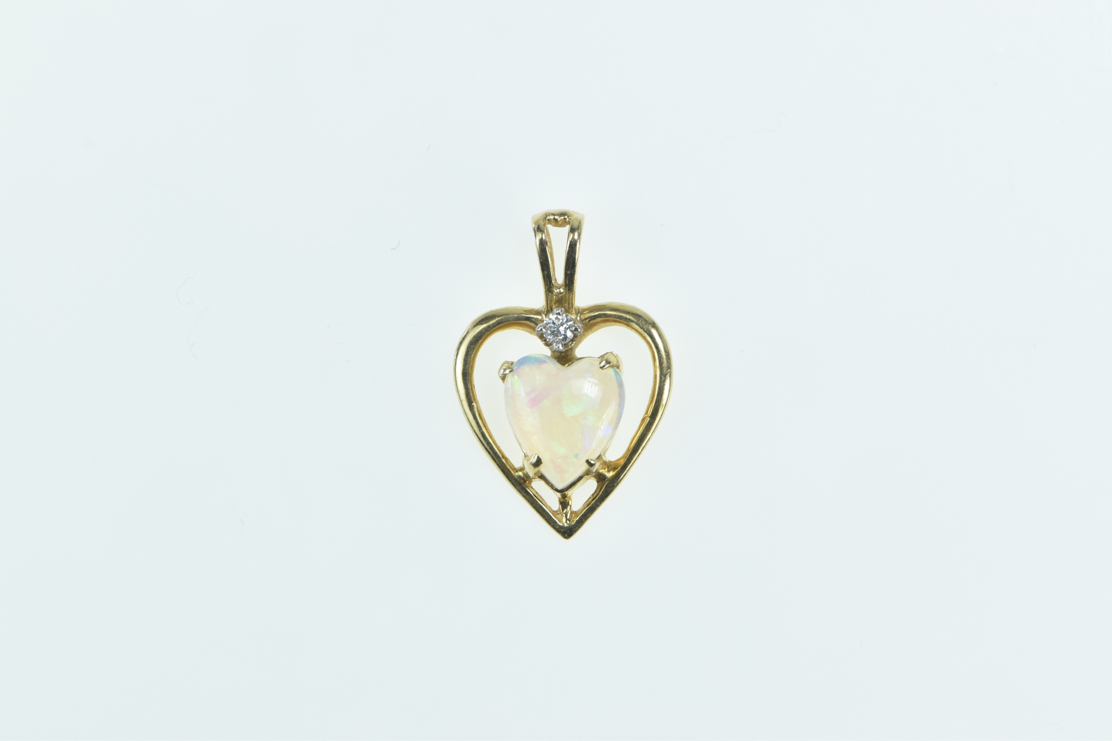 14K Heart Syn Opal Love Symbol Vintage Valentine Yellow Gold Pendant