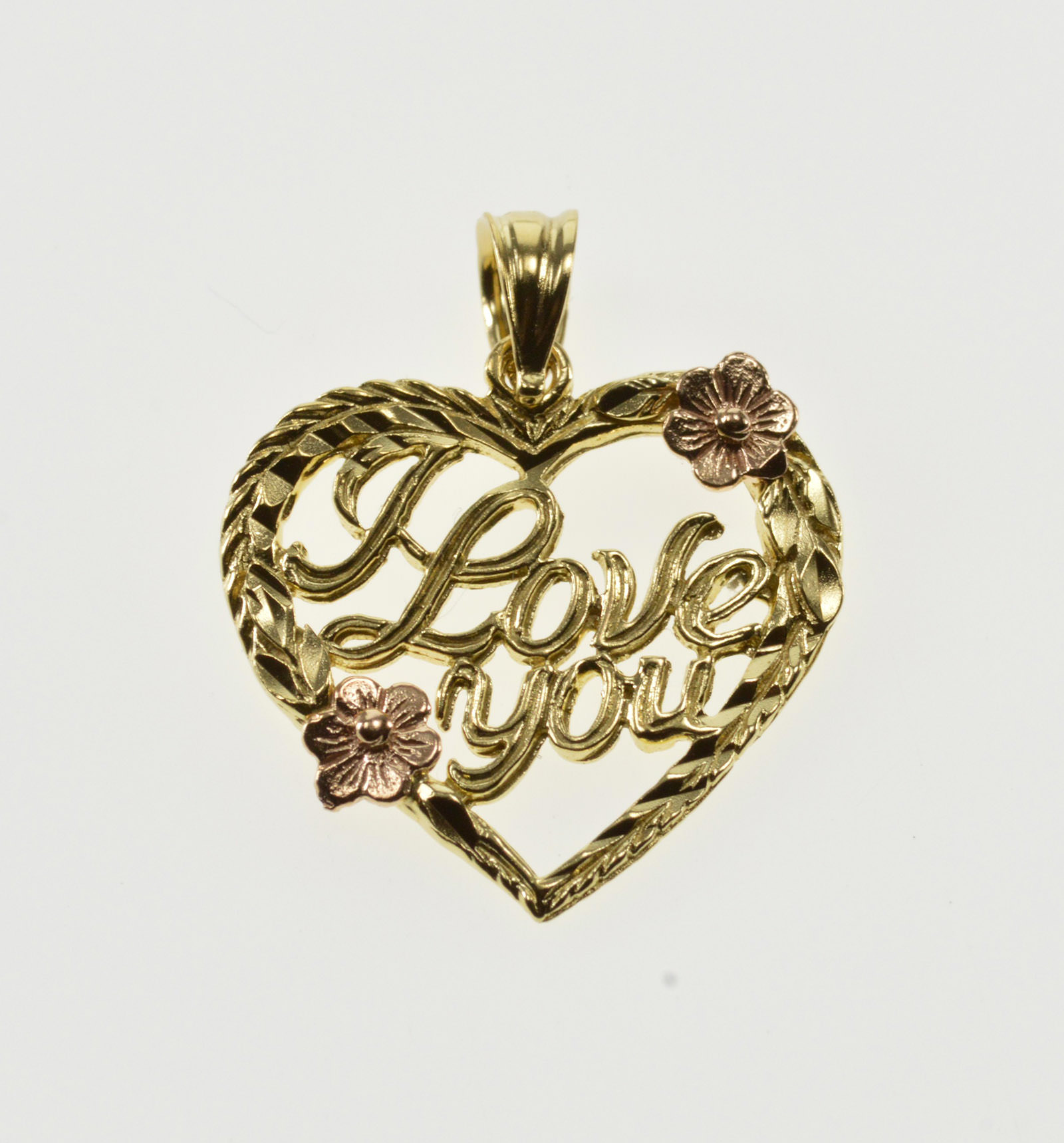14K I Love You Cursive Flower Accent 
