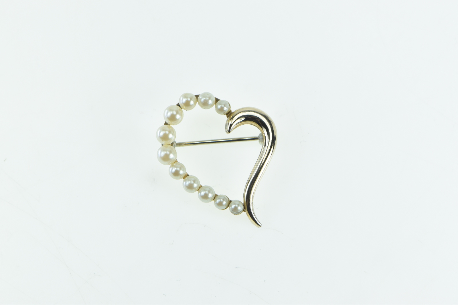 14K Krementz Pearl Heart Love Symbol Vintage Yellow Gold Pin/Brooch