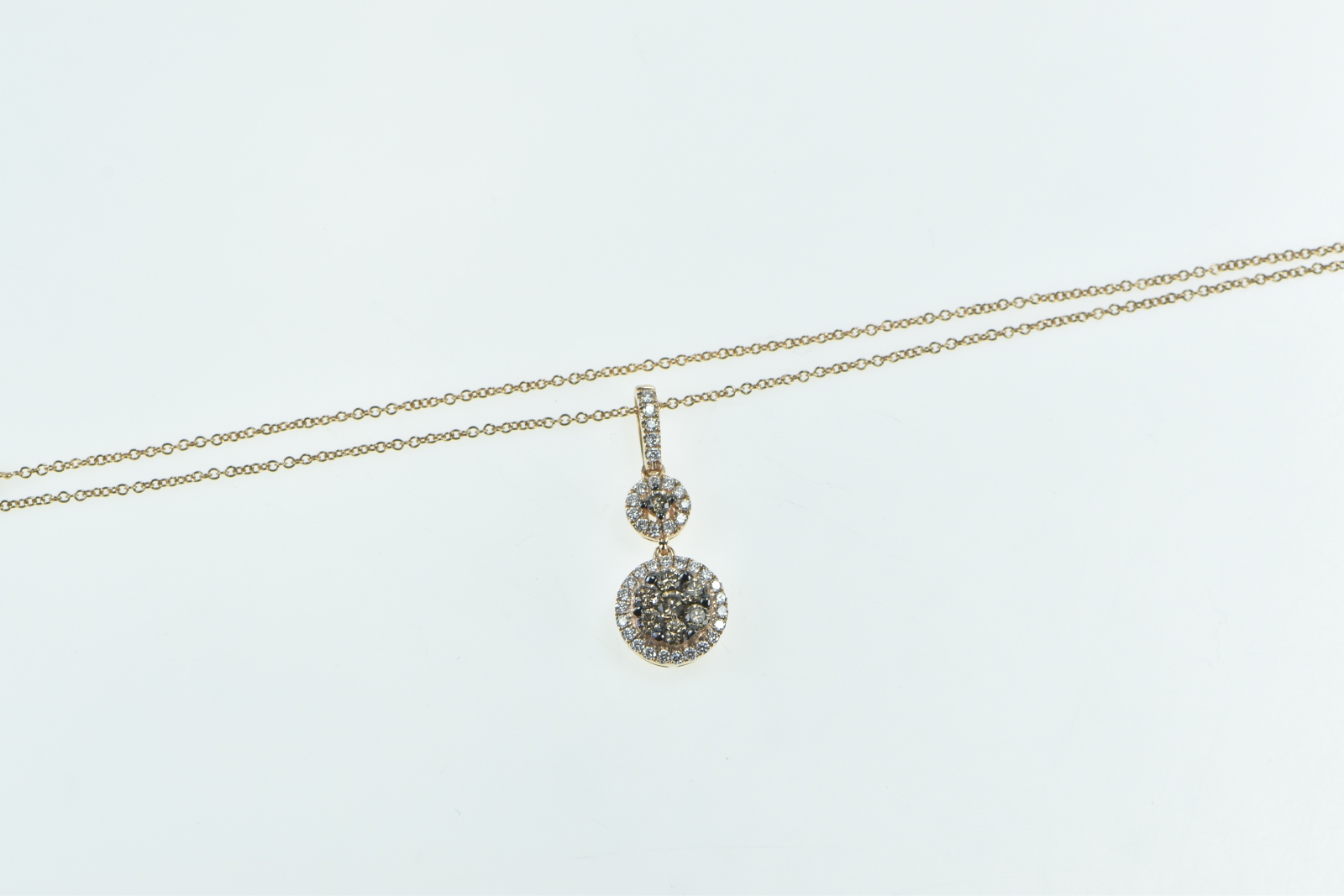 14K LeVian 0.75 Ctw Diamond Halo Tiered Pendant Rose Gold Necklace 18.25"