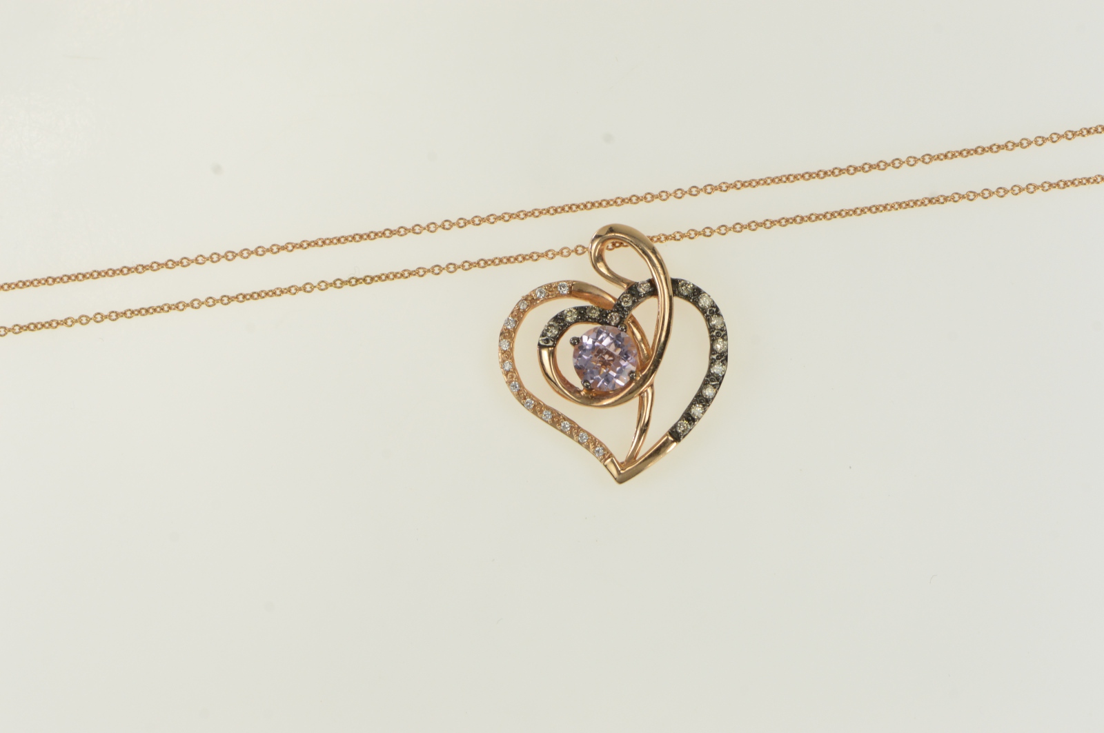 14K LeVian Amethyst Diamond Heart Ltd. Edit. Yellow Gold Necklace 18"