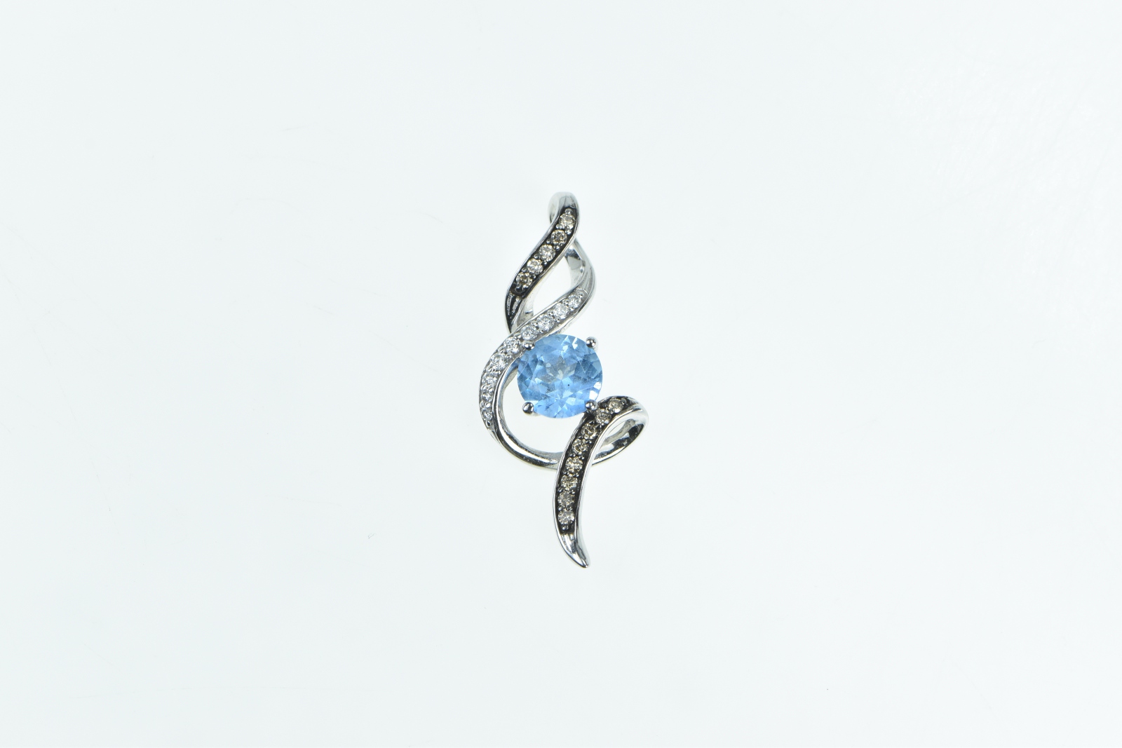 14K LeVian Chocolatier Pendant Blue Topaz Diamond White Gold Pendant