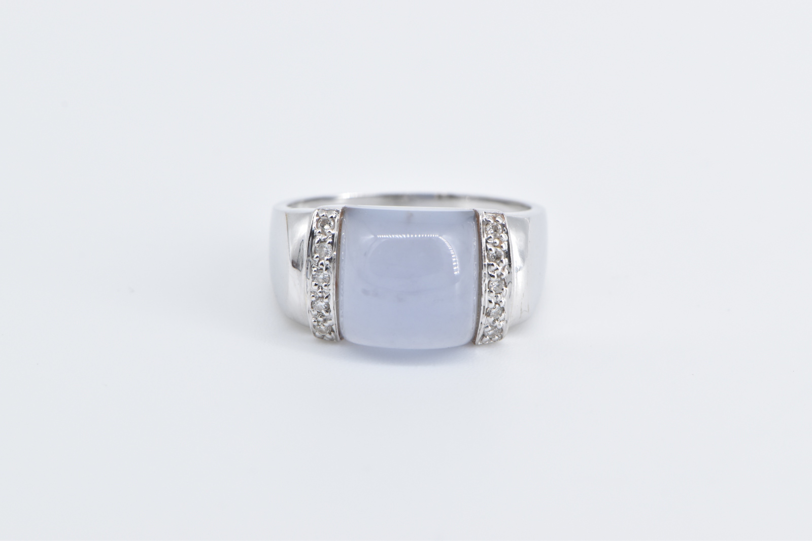 14K Lilac Jade Diamond Domed Fashion Statement White Gold Ring, Size 6.75