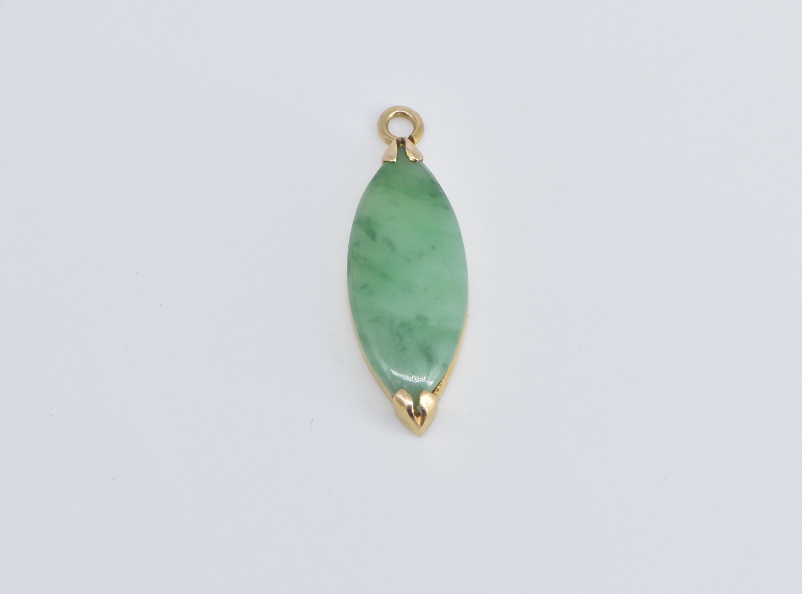 14K Marquise Jadeite Cabochon Vintage Yellow Gold Charm/Pendant
