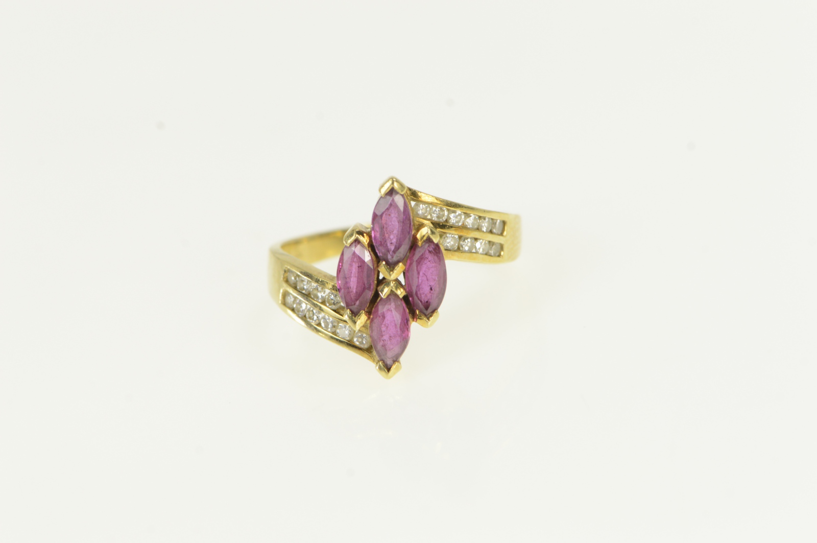 14K Marquise Natural Ruby Diamond Bypass Yellow Gold Ring, Size 6.75