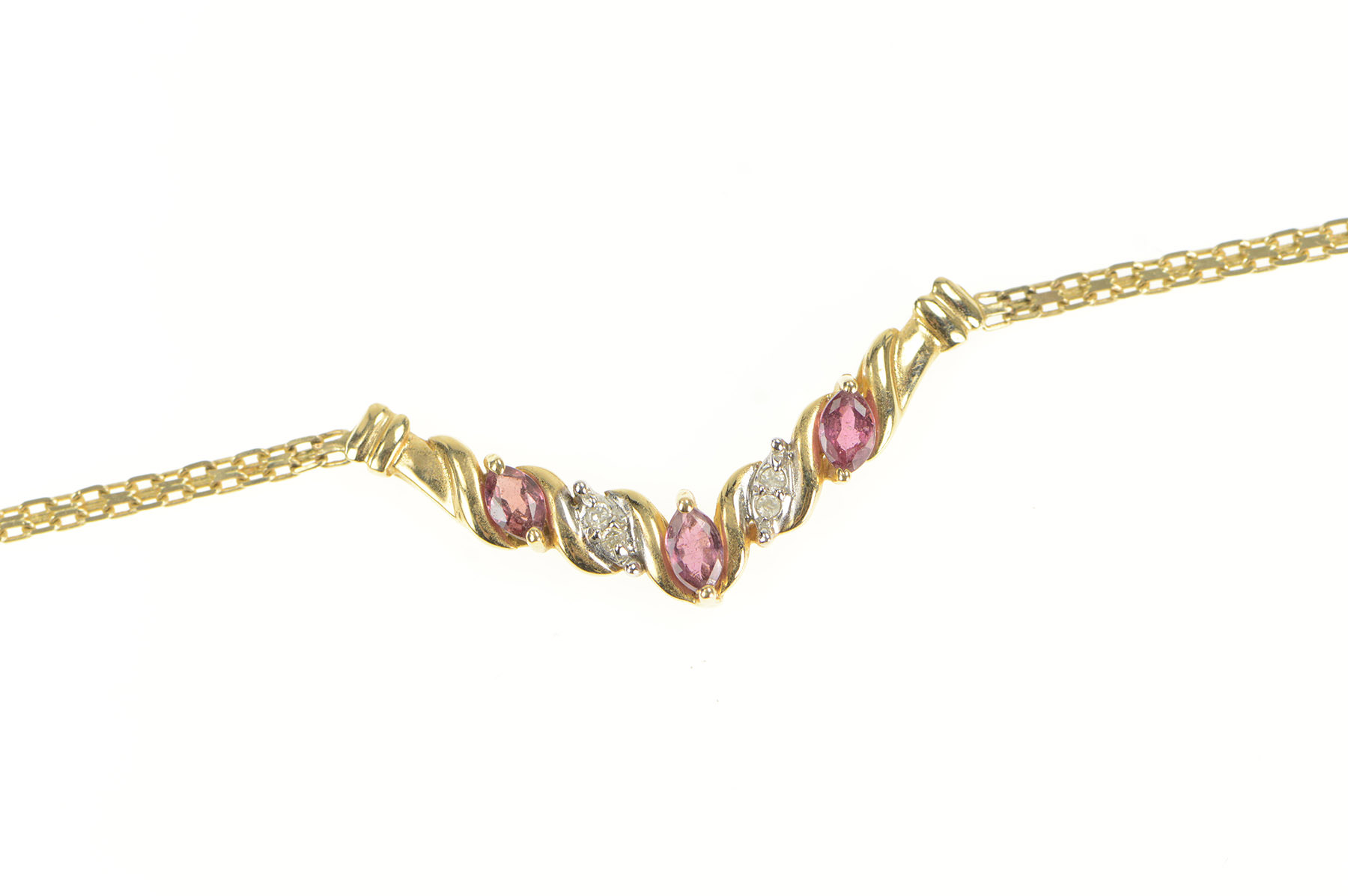 14K Marquise Ruby Diamond Chevron Square Chain Yellow Gold Necklace 17.25"