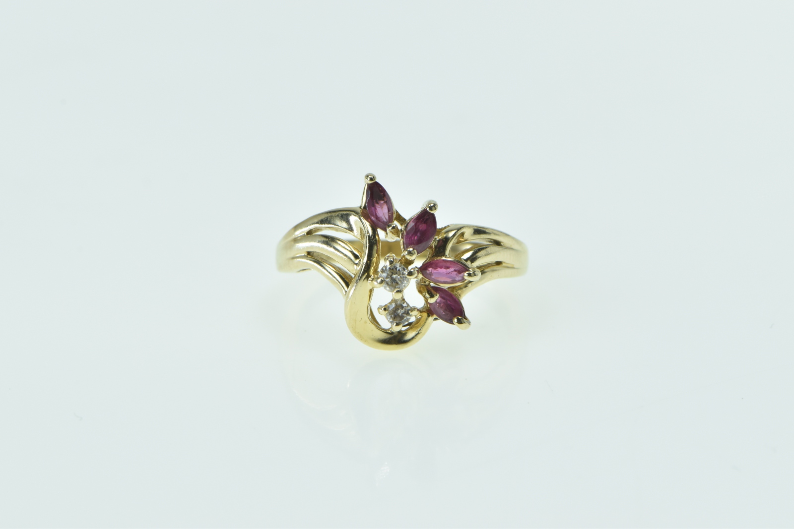 14K Marquise Ruby Diamond Freeform Cluster Yellow Gold Ring, Size 5.75