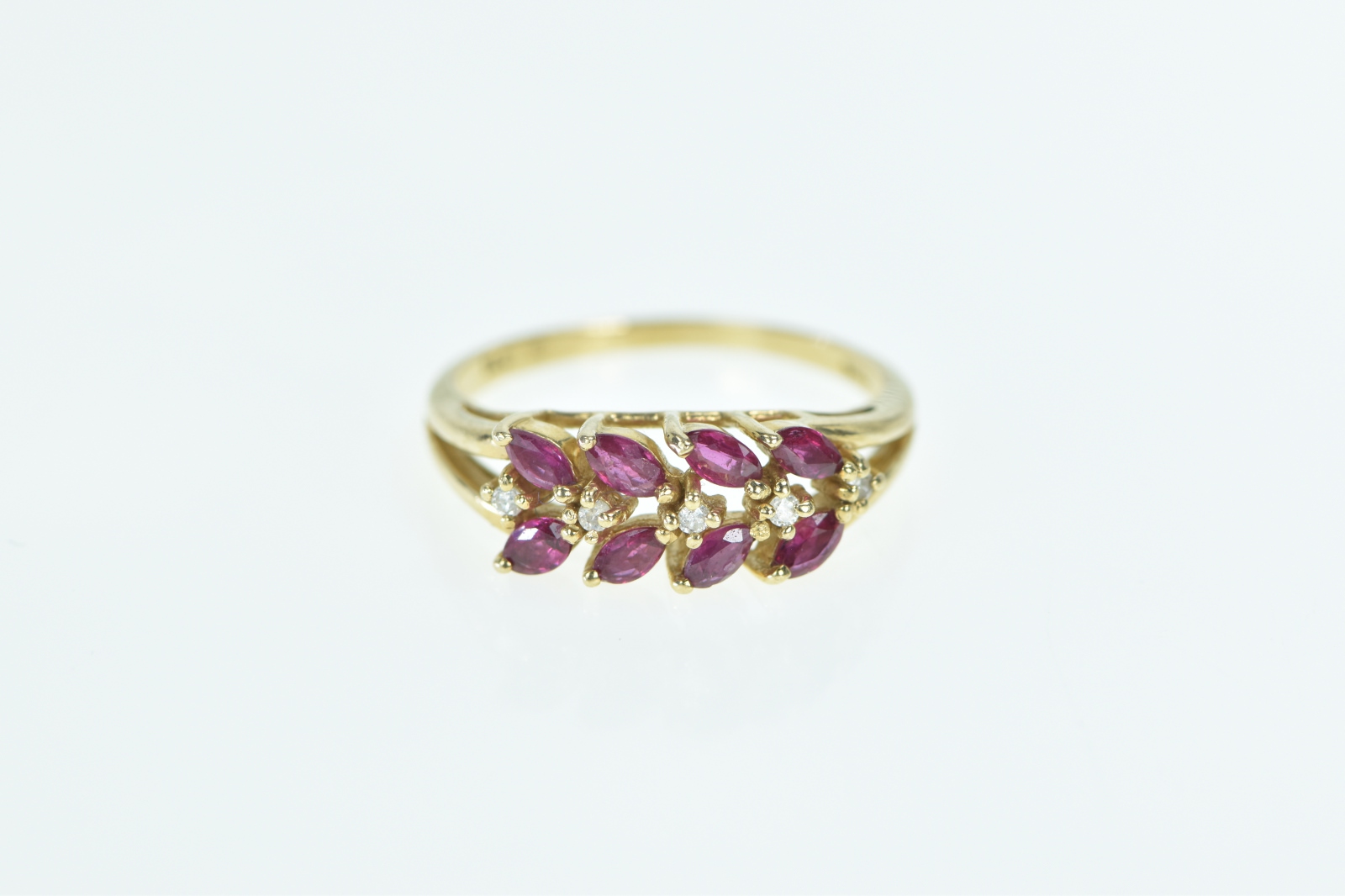14K Marquise Ruby Diamond Vintage Band Yellow Gold Ring, Size 6.75