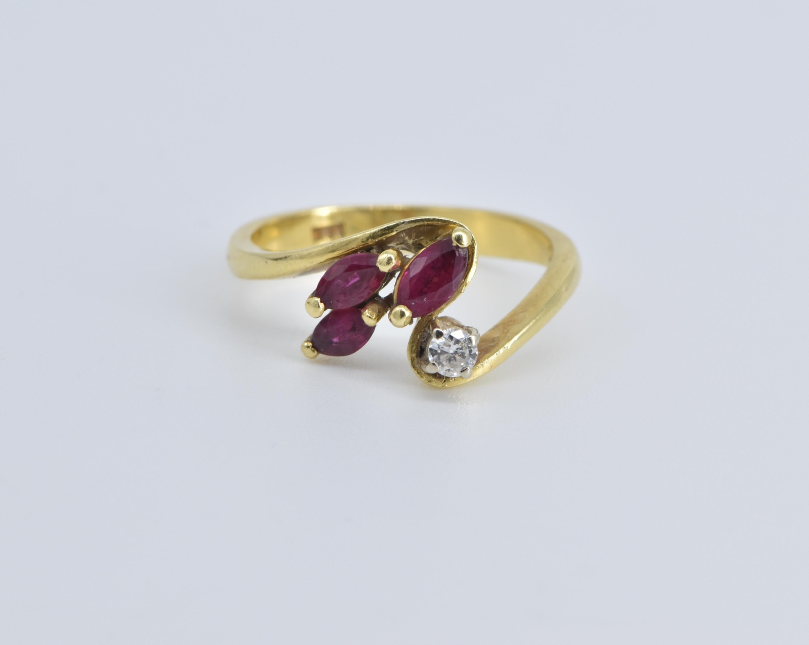 14K Marquise Ruby Natural Diamond Cluster Vintage Yellow Gold Ring, Size 6
