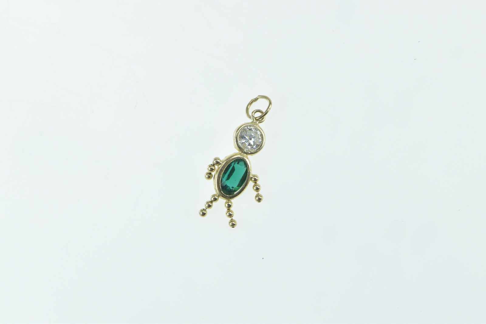 14K May Birthstone Baby Syn. Emerald CZ Yellow Gold Charm/Pendant