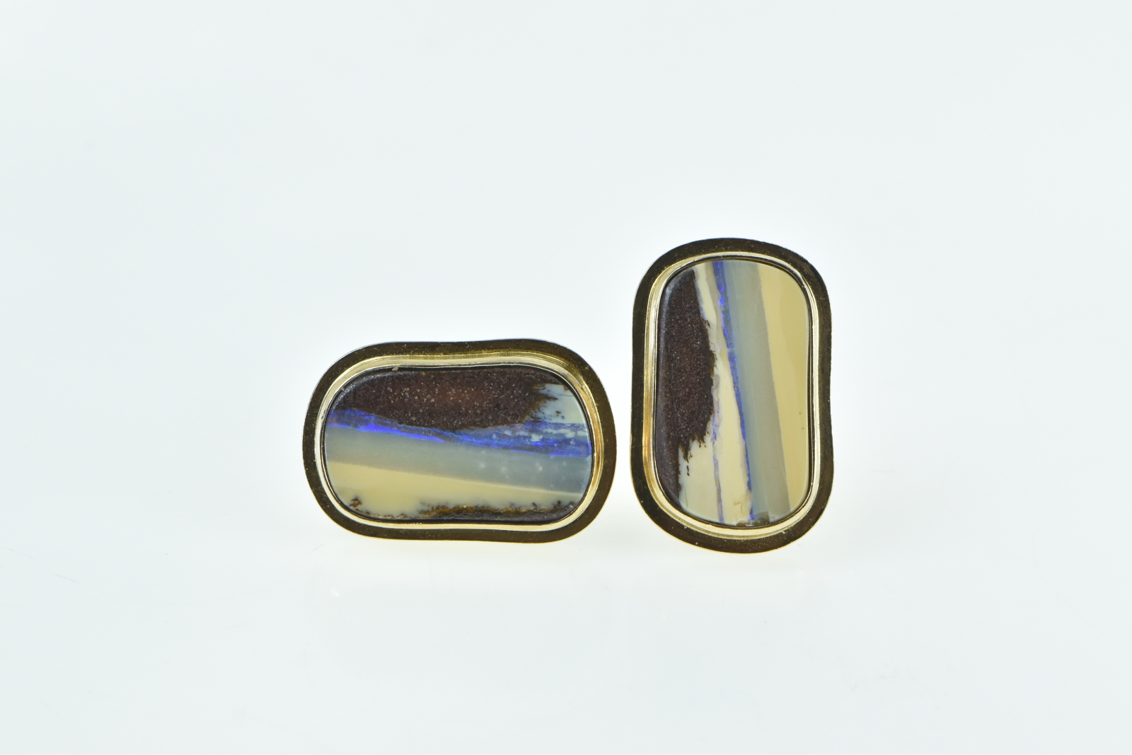 14K Natural Boulder Opal Ornate Vintage Statement Yellow Gold Cuff Links