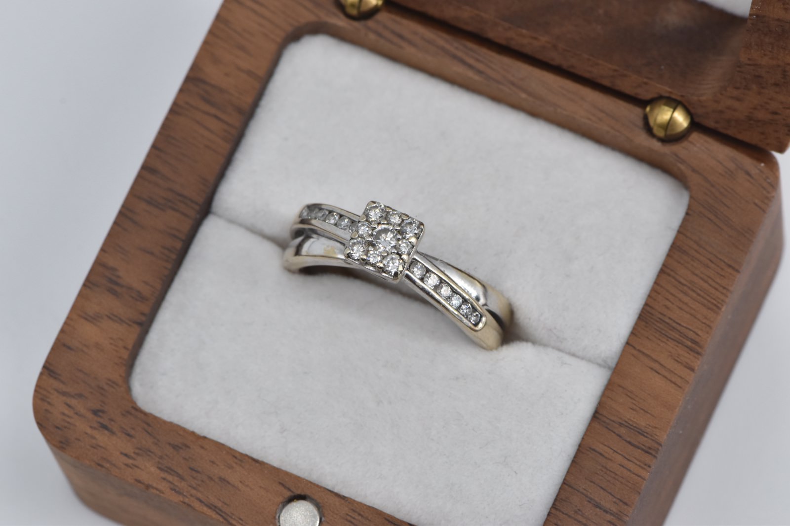 14K Natural Diamond Square Halo Engagement White Gold Ring, Size 7