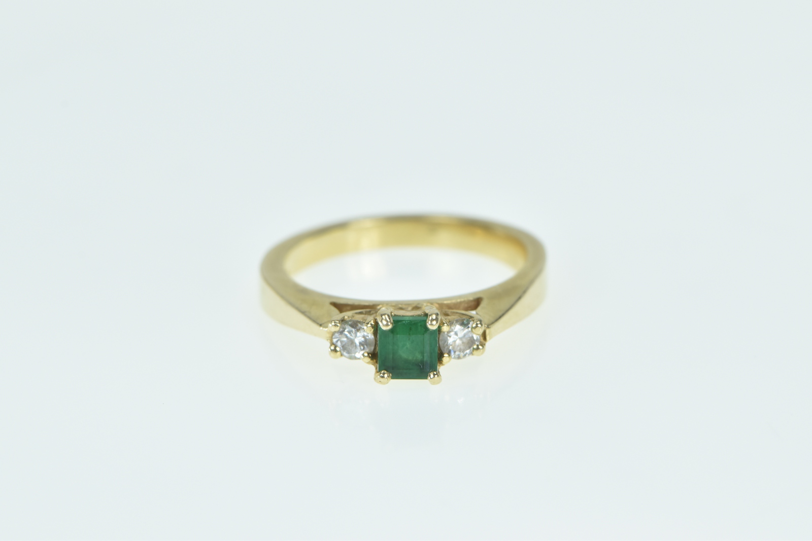 14K Natural Emerald Diamond Statement Engagement Yellow Gold Ring, Size 5.75