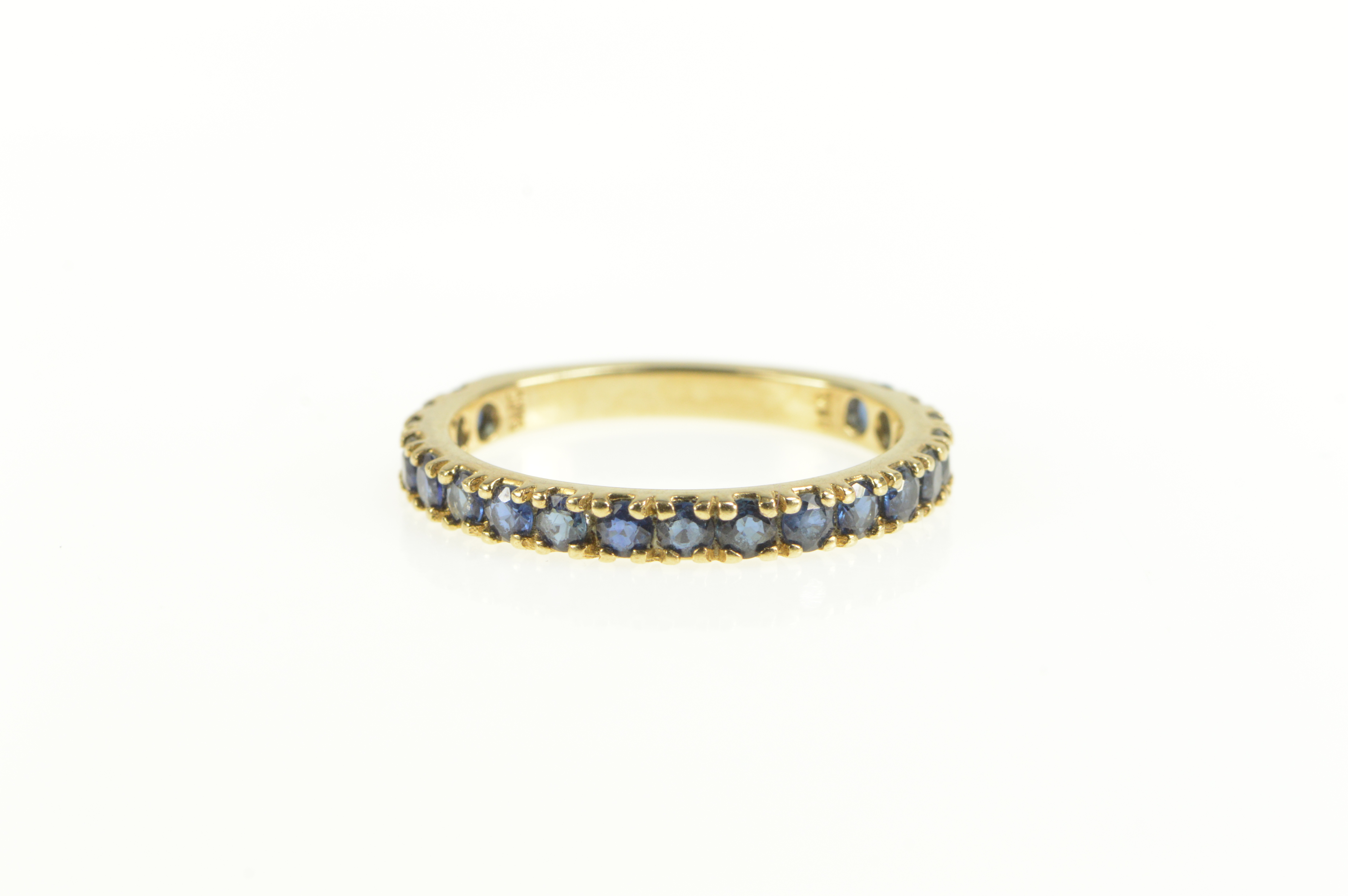 14K Natural Sapphire Classic Wedding Band Yellow Gold Ring, Size 9.25