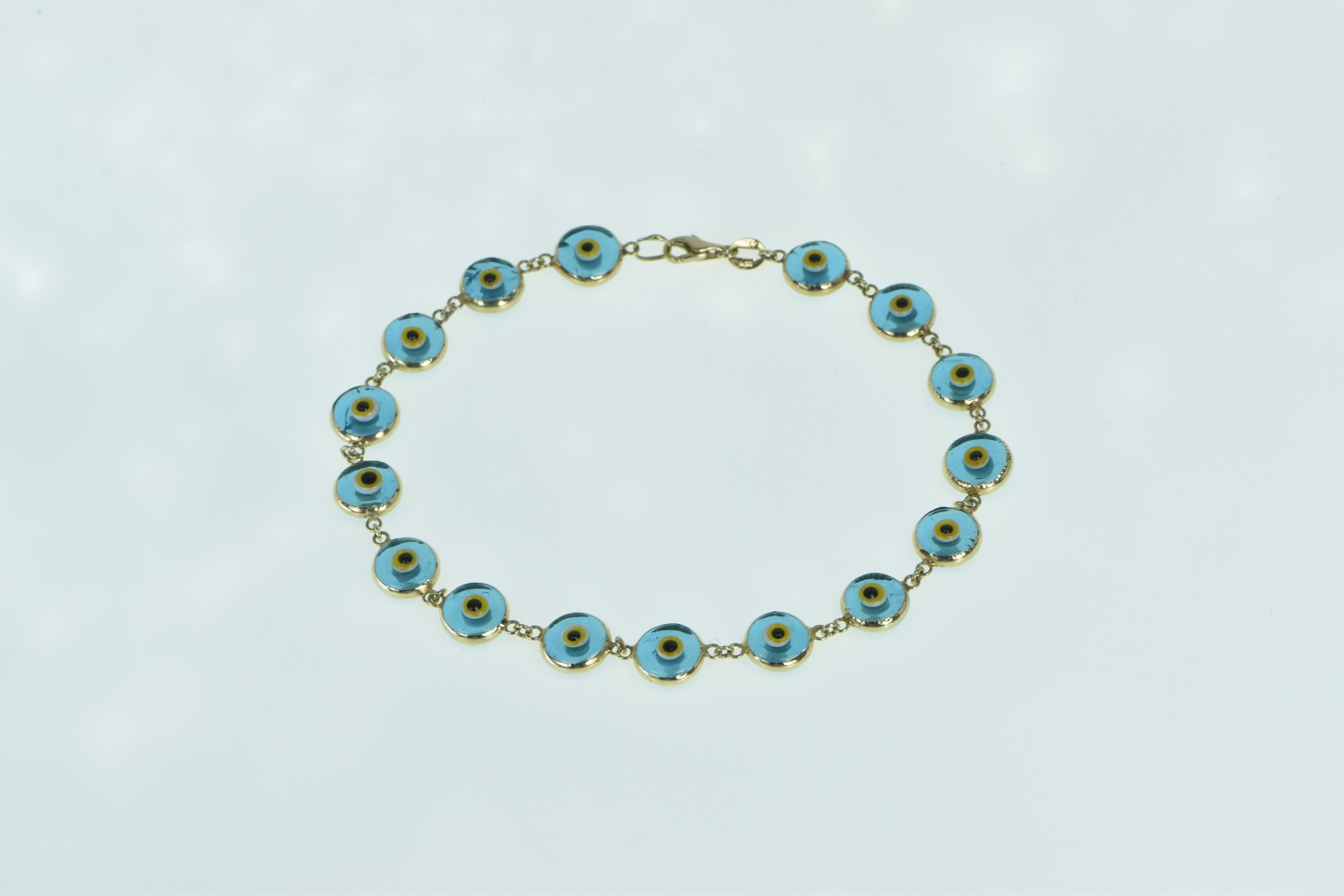 14K Nazar Evil Eye Spiritual Protection Chain Yellow Gold Bracelet 9"