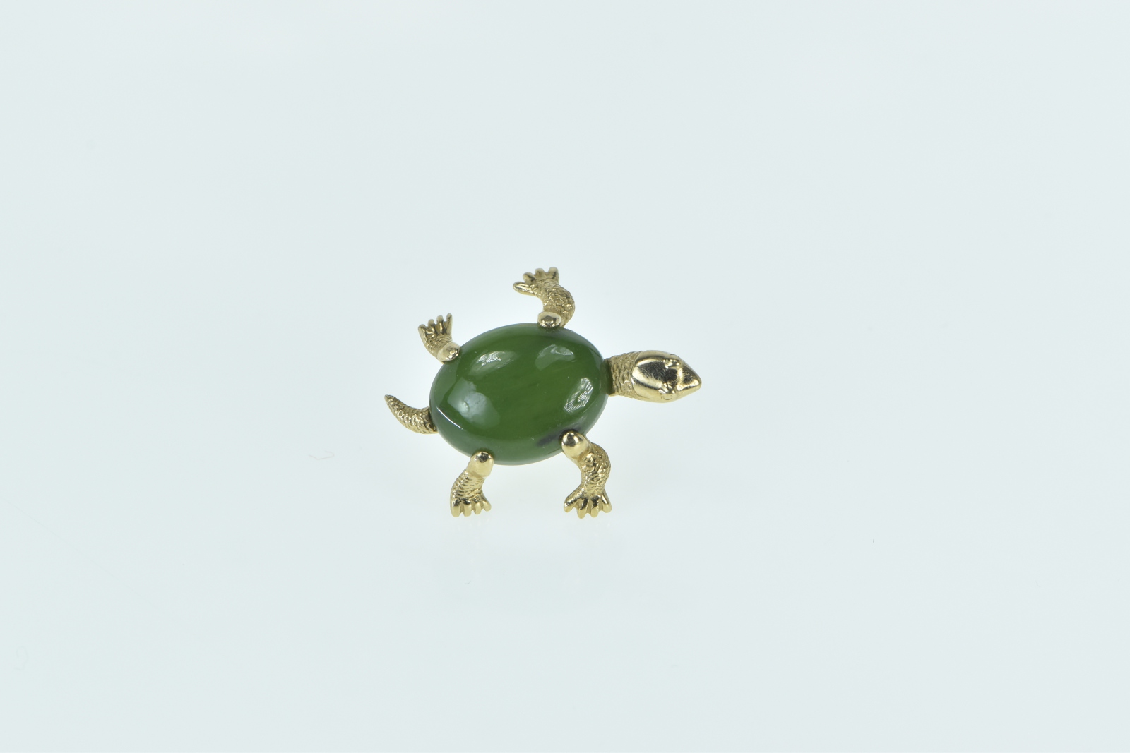 14K Nephrite Cabochon Vintage Turtle Tortoise Yellow Gold Pin/Brooch