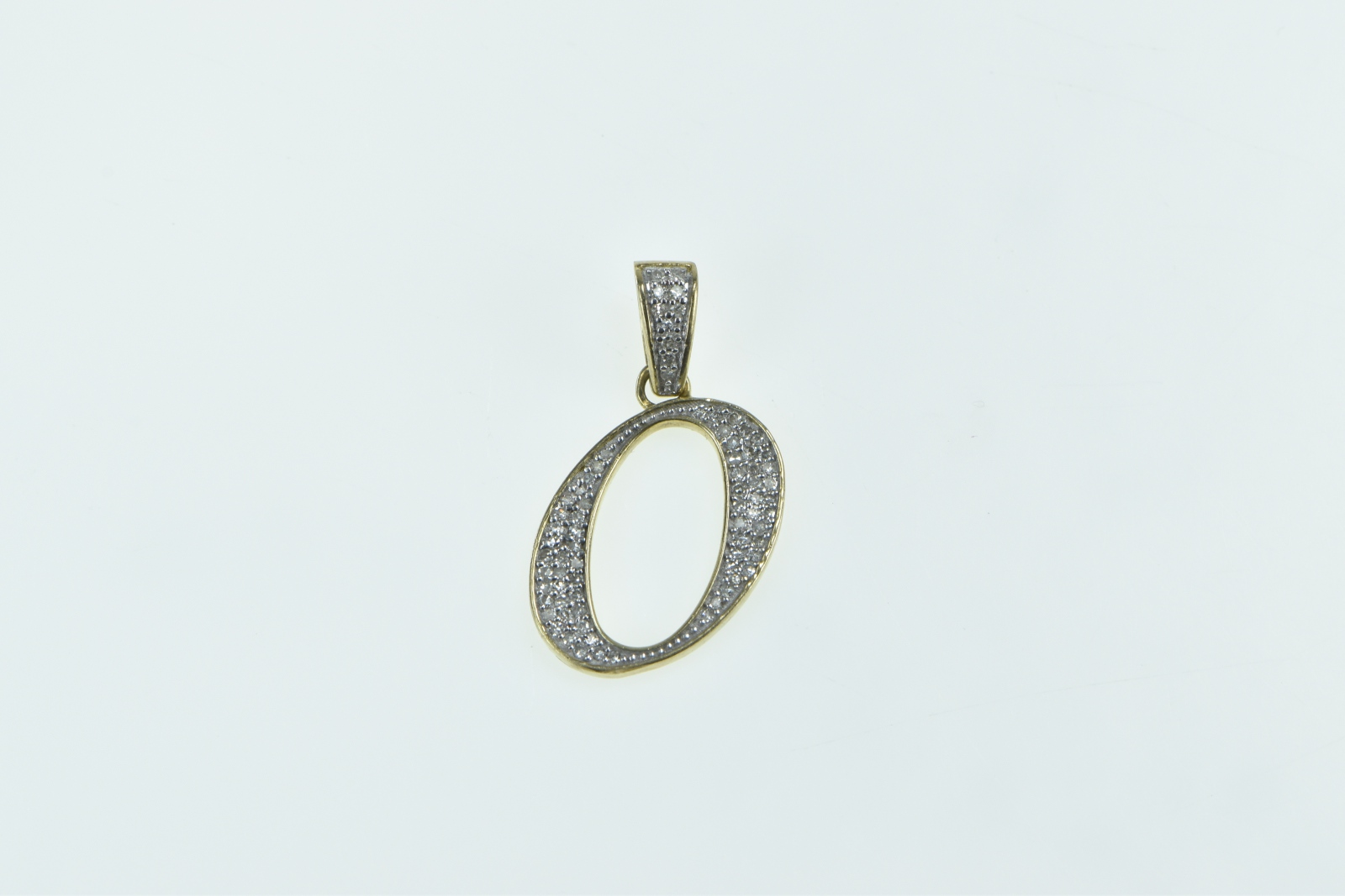14K O Letter Monogram Name Diamond Encrusted Yellow Gold Pendant