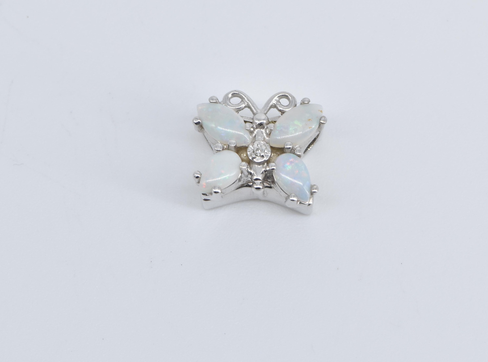 14K Opal Marquise Butterfly Diamond Slide Bracelet White Gold Charm/Pendant