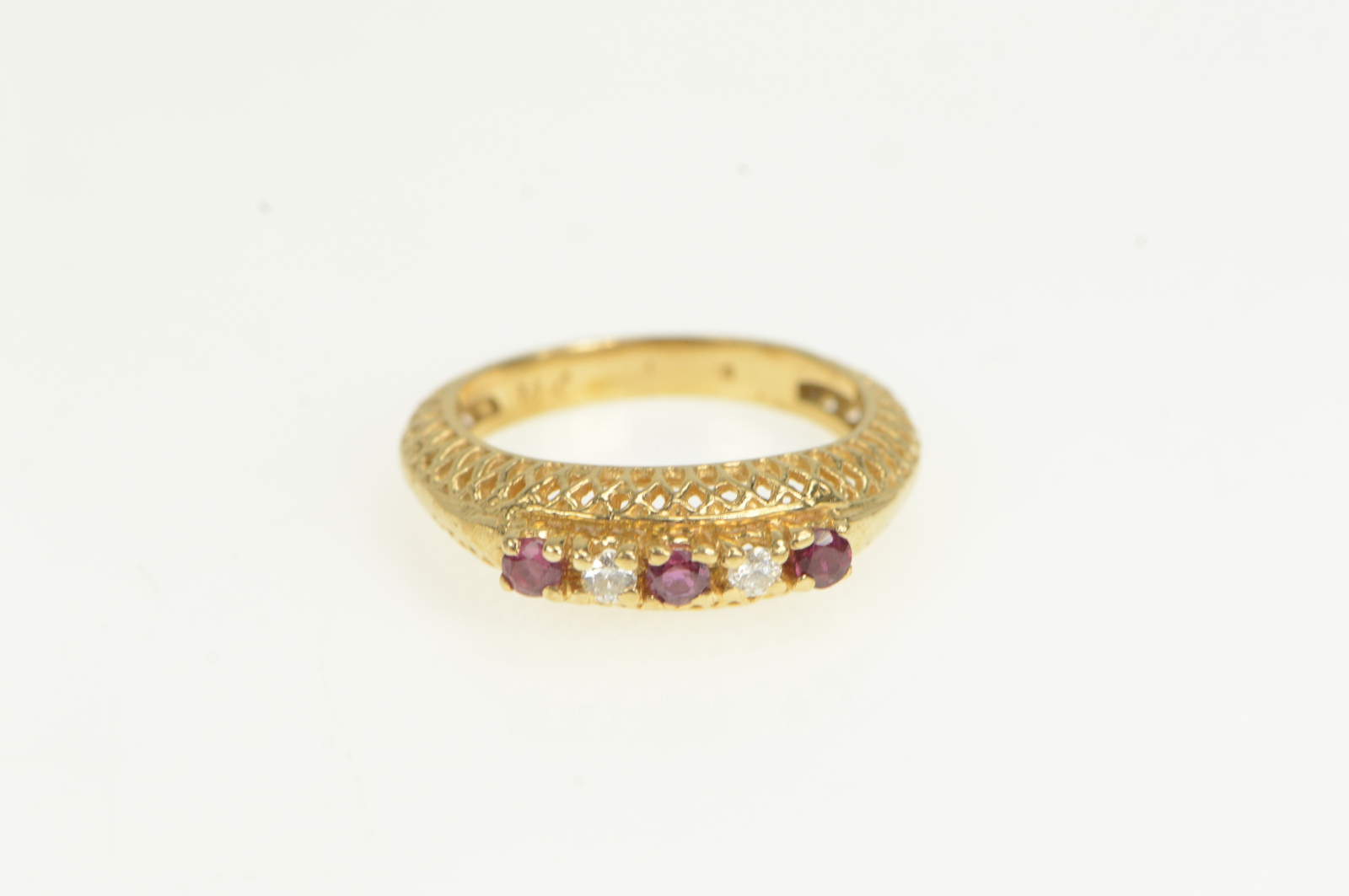 14K Ornate Filigree Ruby Diamond Ornate Band Yellow Gold Ring, Size 5.5