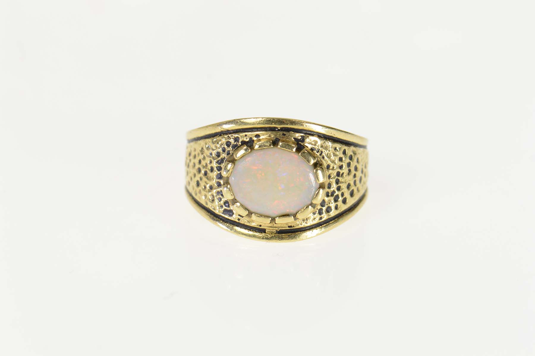 14K Ornate Natural Opal Graduated Statement Yellow Gold Ring, Size 7.25