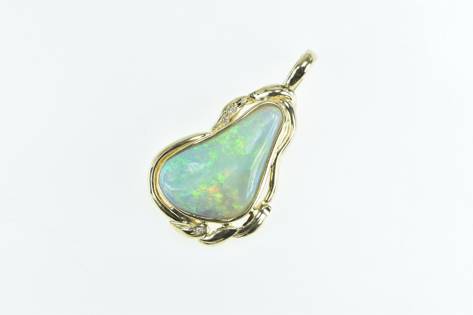 14K Ornate Vintage Natural Opal Diamond Statement Yellow Gold Pendant