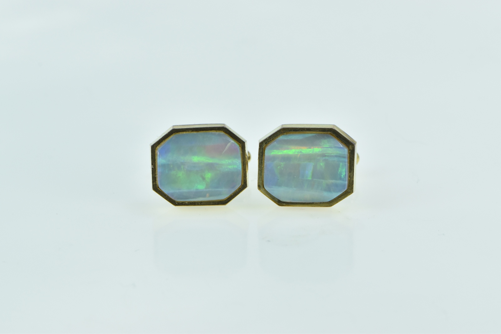 14K Ornate Vintage Natural Opal Statement Yellow Gold Cuff Links