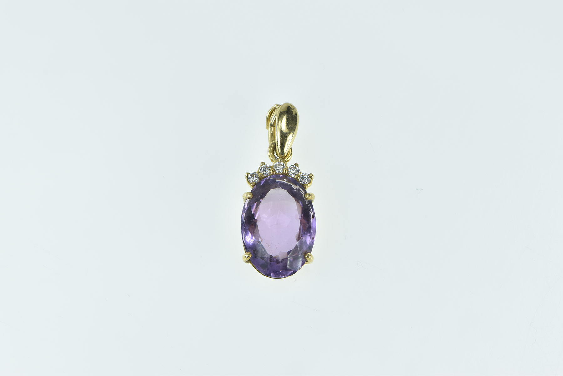 14K Oval Amethyst Diamond Accent Statement Yellow Gold Pendant