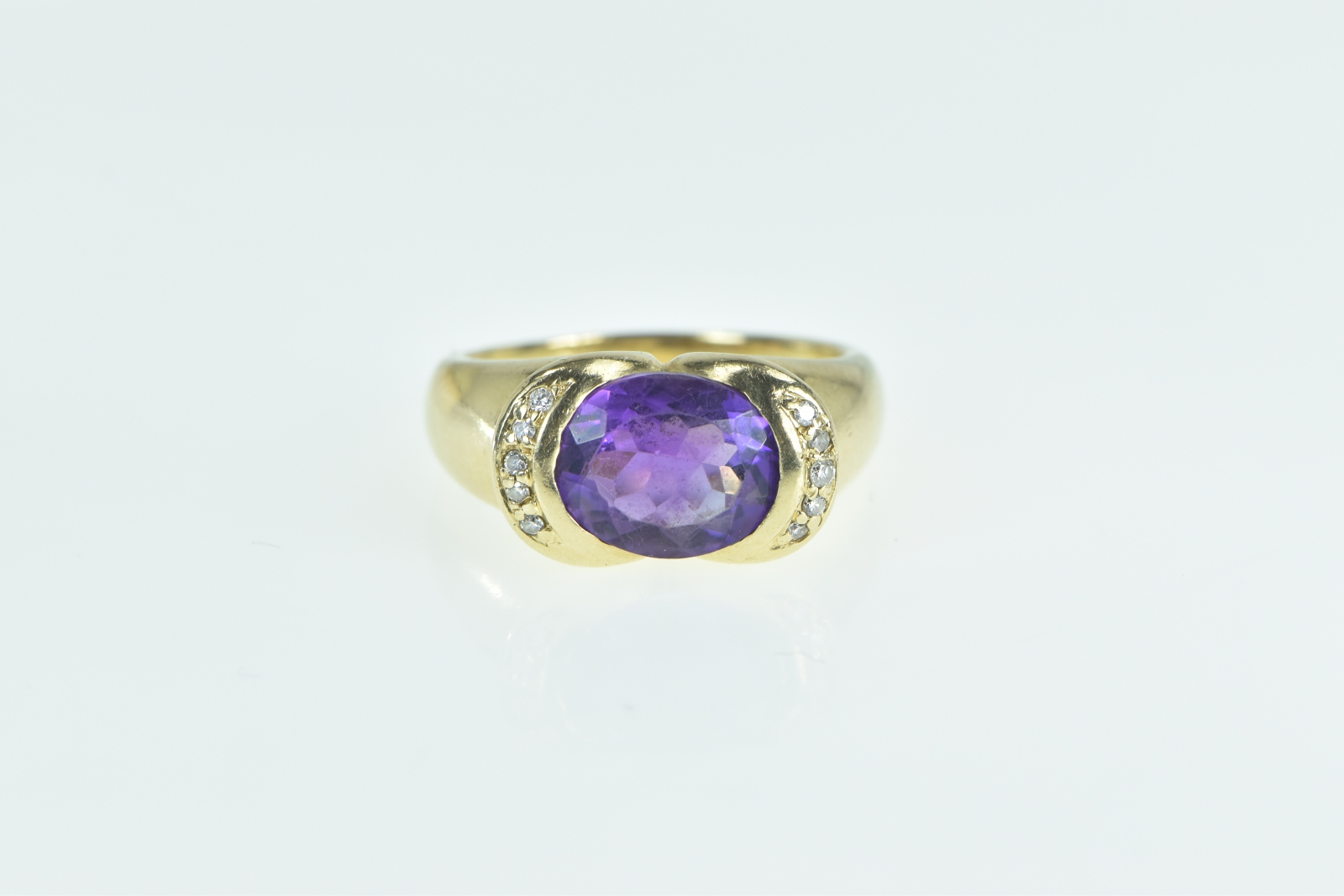 14K Oval Amethyst Diamond Vintage Statement Yellow Gold Ring, Size 8.75