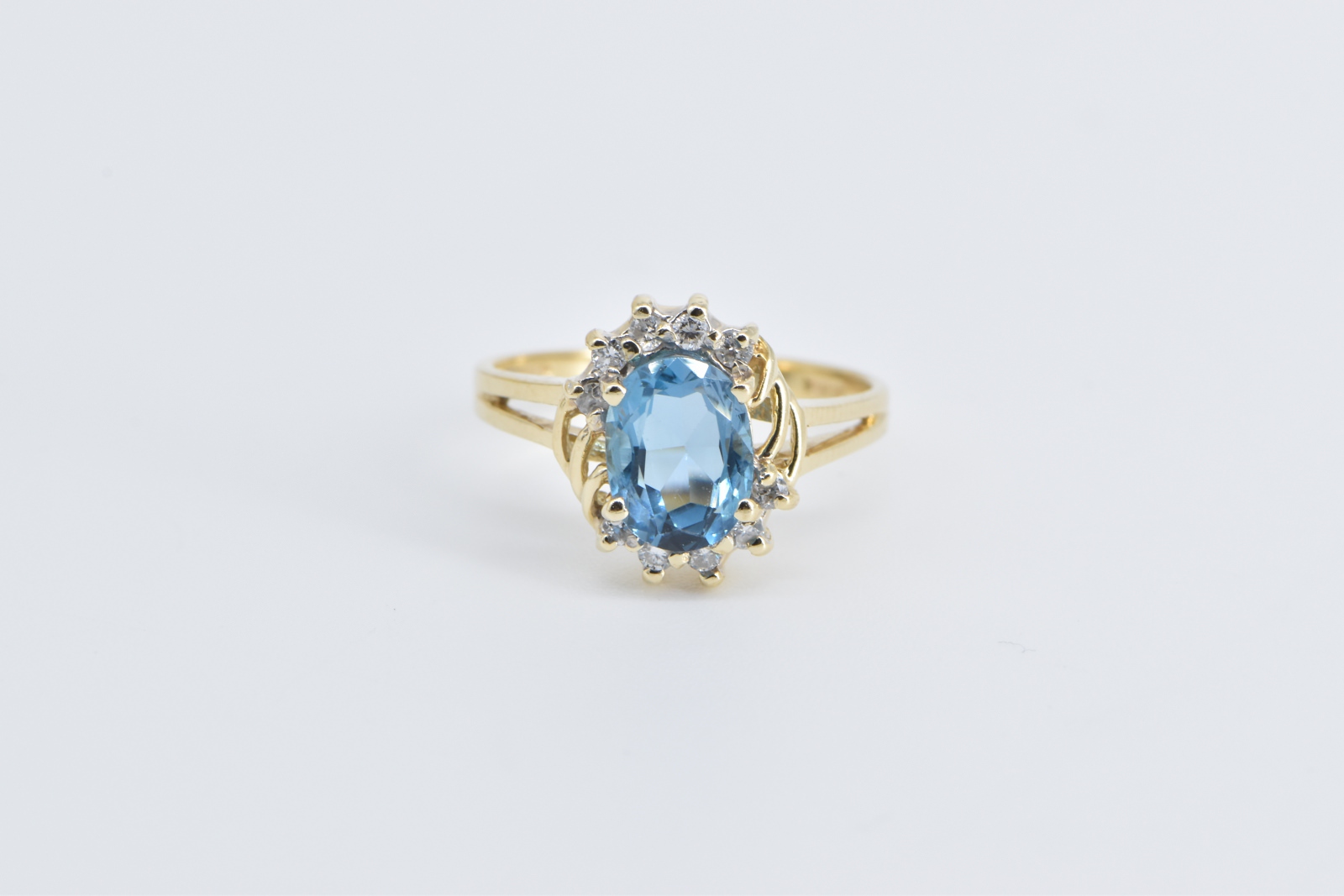 14K Oval Blue Topaz Diamond Accent Statement Yellow Gold Ring, Size 5