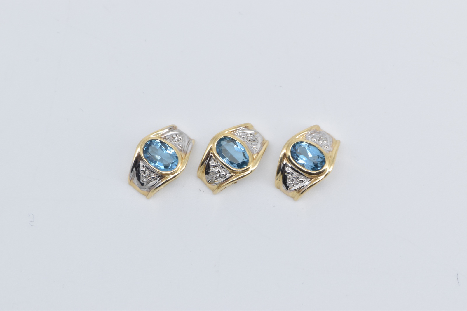 14K Oval Blue Topaz Diamond Ornate Slide Set (3 pcs) Yellow Gold Pendant