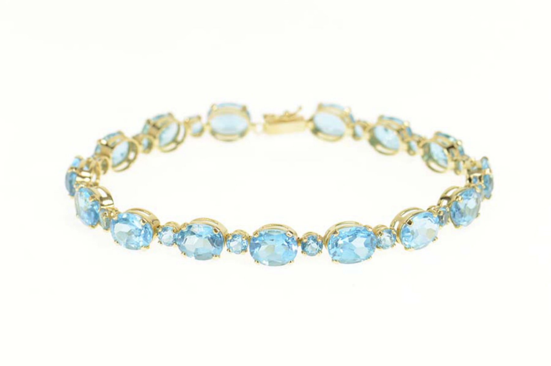 14K Oval Blue Topaz Statement Classic Yellow Gold Bracelet 8"