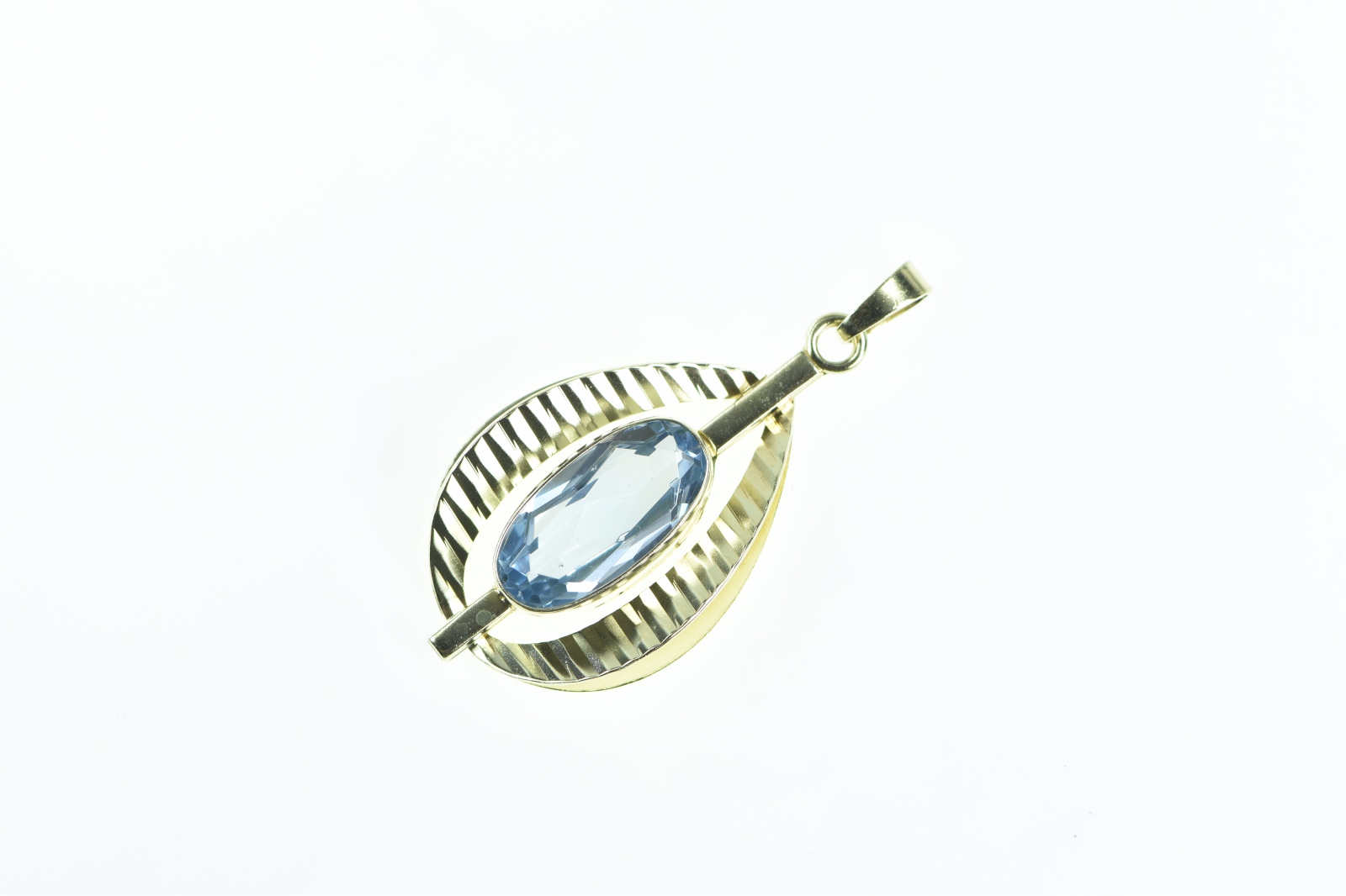 14K Oval Blue Topaz Vintage Geometric Yellow Gold Pendant