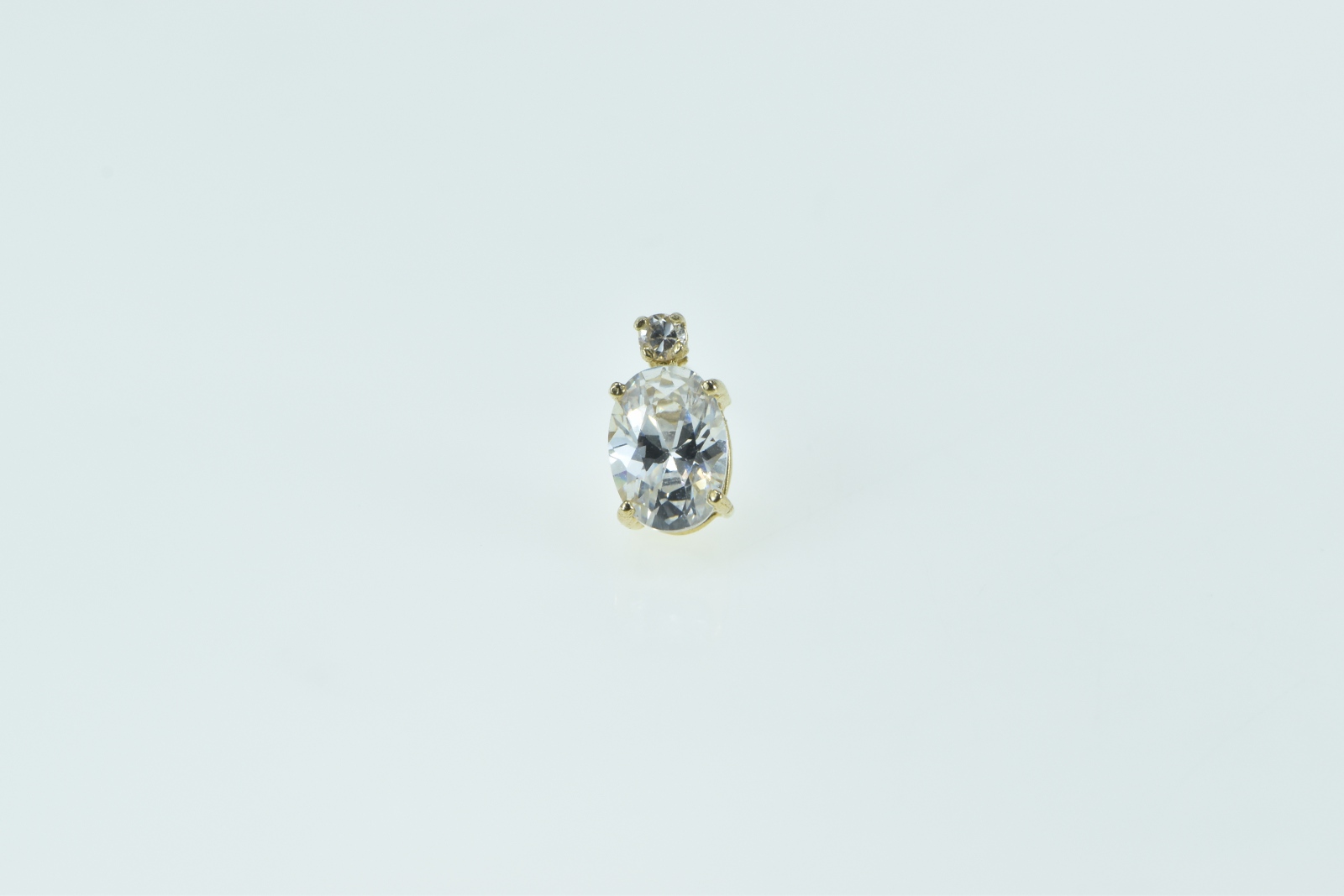 14K Oval CZ Diamond Accent Single Stud Yellow Gold Earring