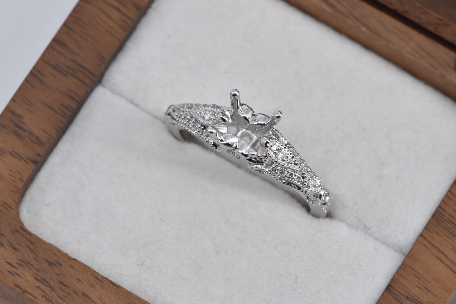 14K Oval Diamond Engagement Setting White Gold Ring, Size 7