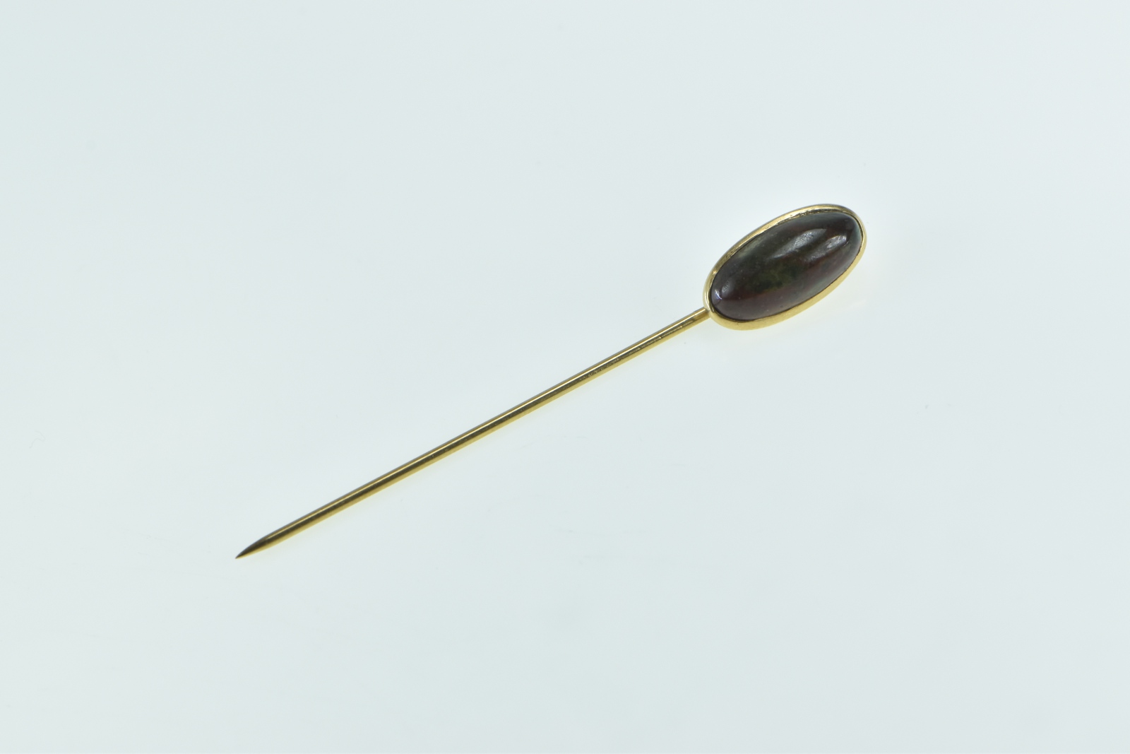 14K Oval Jasper Cabochon Vintage Ornate Yellow Gold Stick Pin