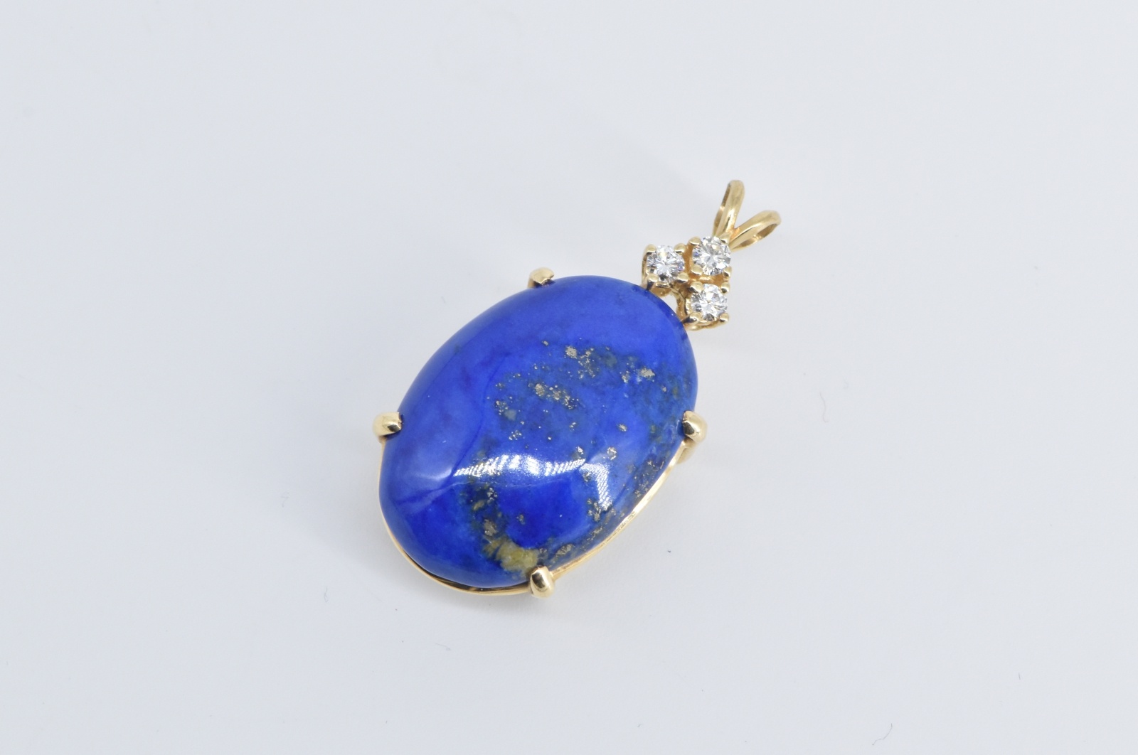 14K Oval Lapis Lazuli Natural Diamond Vintage Yellow Gold Pendant