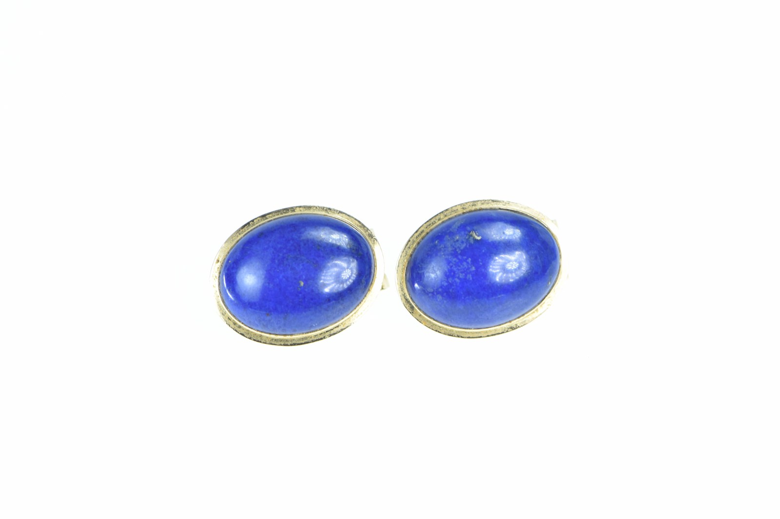 14K Oval Lapis Lazuli Vintage Cabochon Yellow Gold Earrings