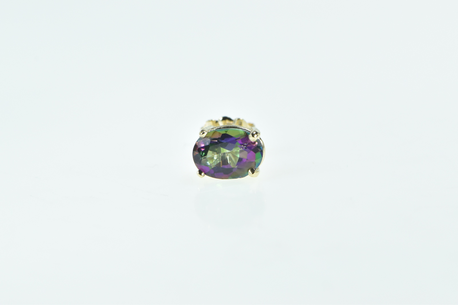 14K Oval Mystic Topaz Solitaire Classic Single Yellow Gold Earring