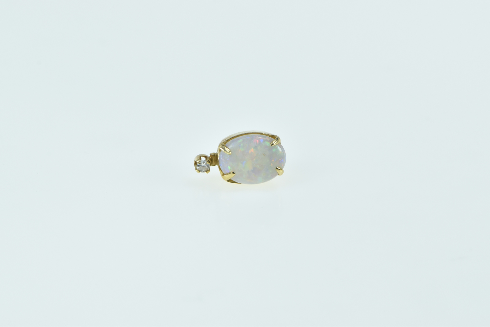 14K Oval Natural Opal Diamond Accent Stingle Yellow Gold Earring