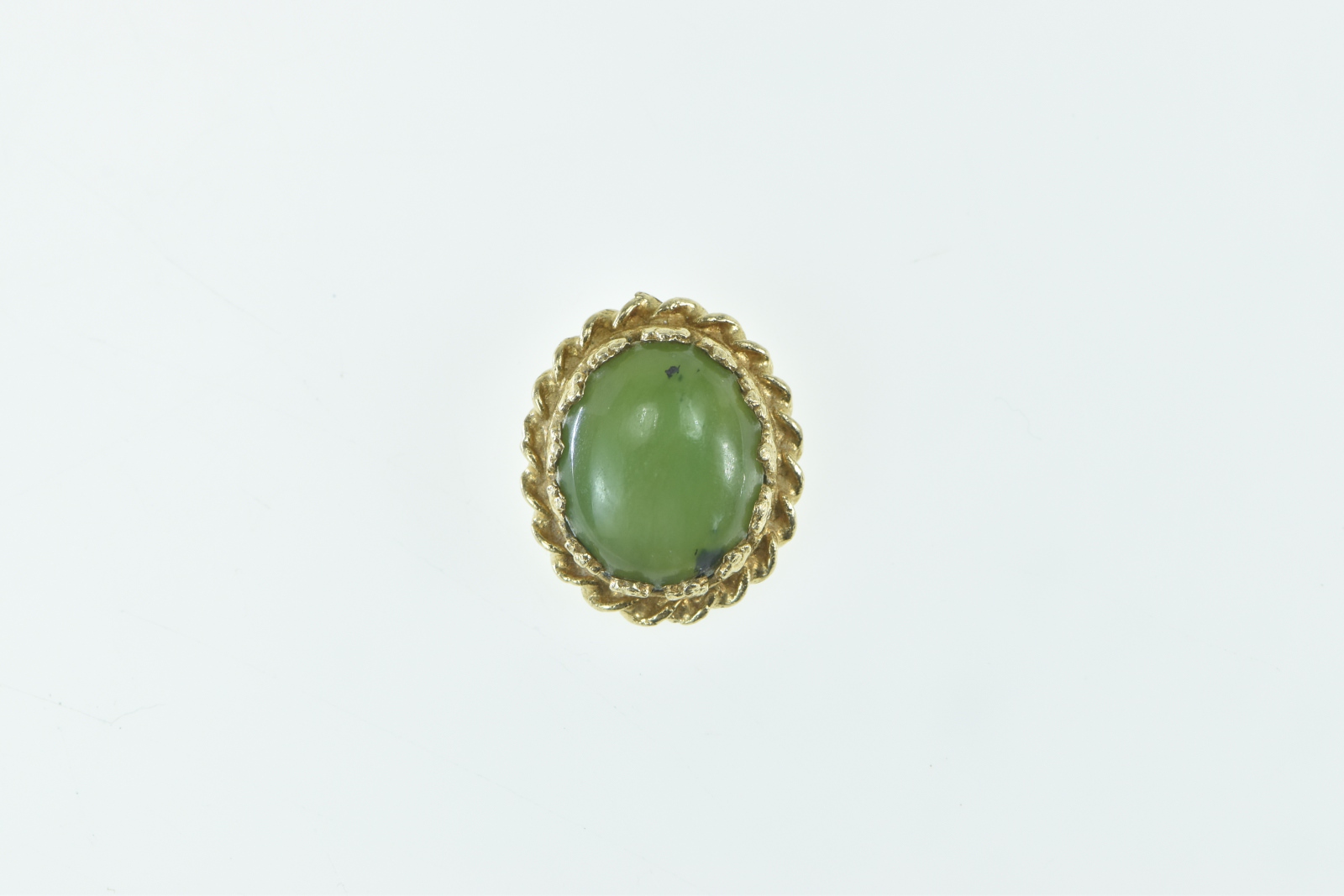 14K Oval Nephrite Cabochon Rope Trim Vintage Yellow Gold Pendant