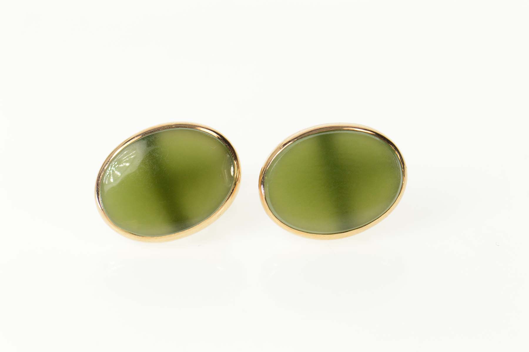 14K Oval Nephrite Jade Cabochon Screw Back Yellow Gold Earrings