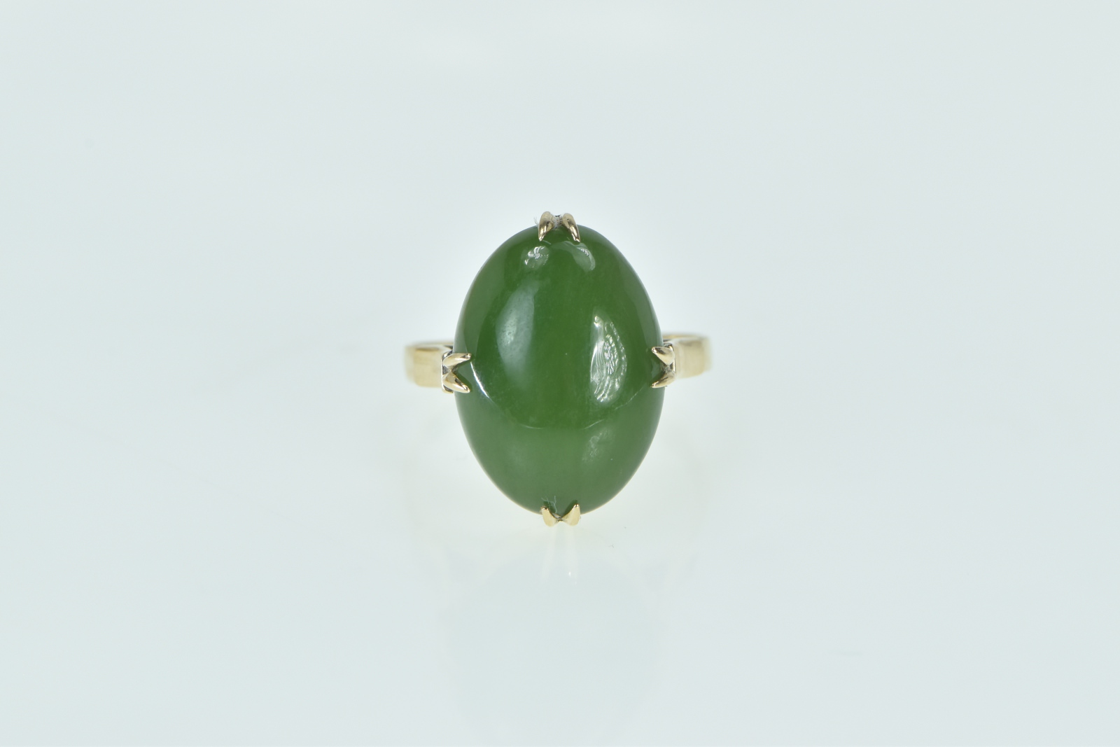 14K Oval Nephrite Vintage Cabochon Statement Yellow Gold Ring, Size 8.25