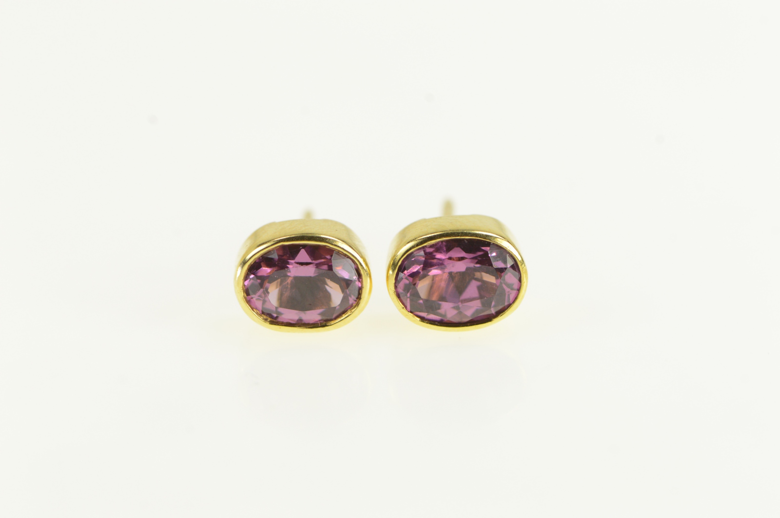 14K Oval Purple Tourmaline Stud Yellow Gold Earrings