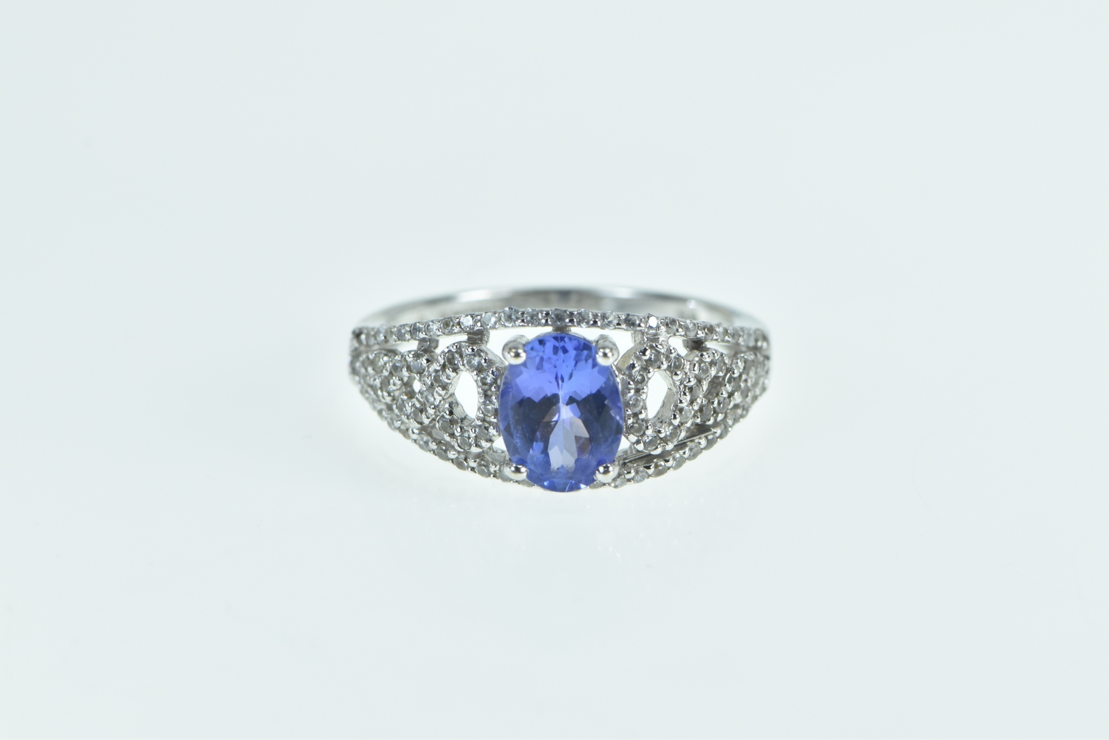 14K Oval Tanzanite Diamond Engagement White Gold Ring, Size 7.25