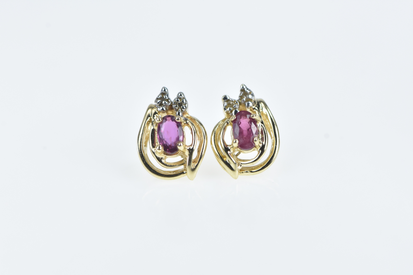 14K Oval Tourmaline Diamond Cluster Stud Yellow Gold Earrings