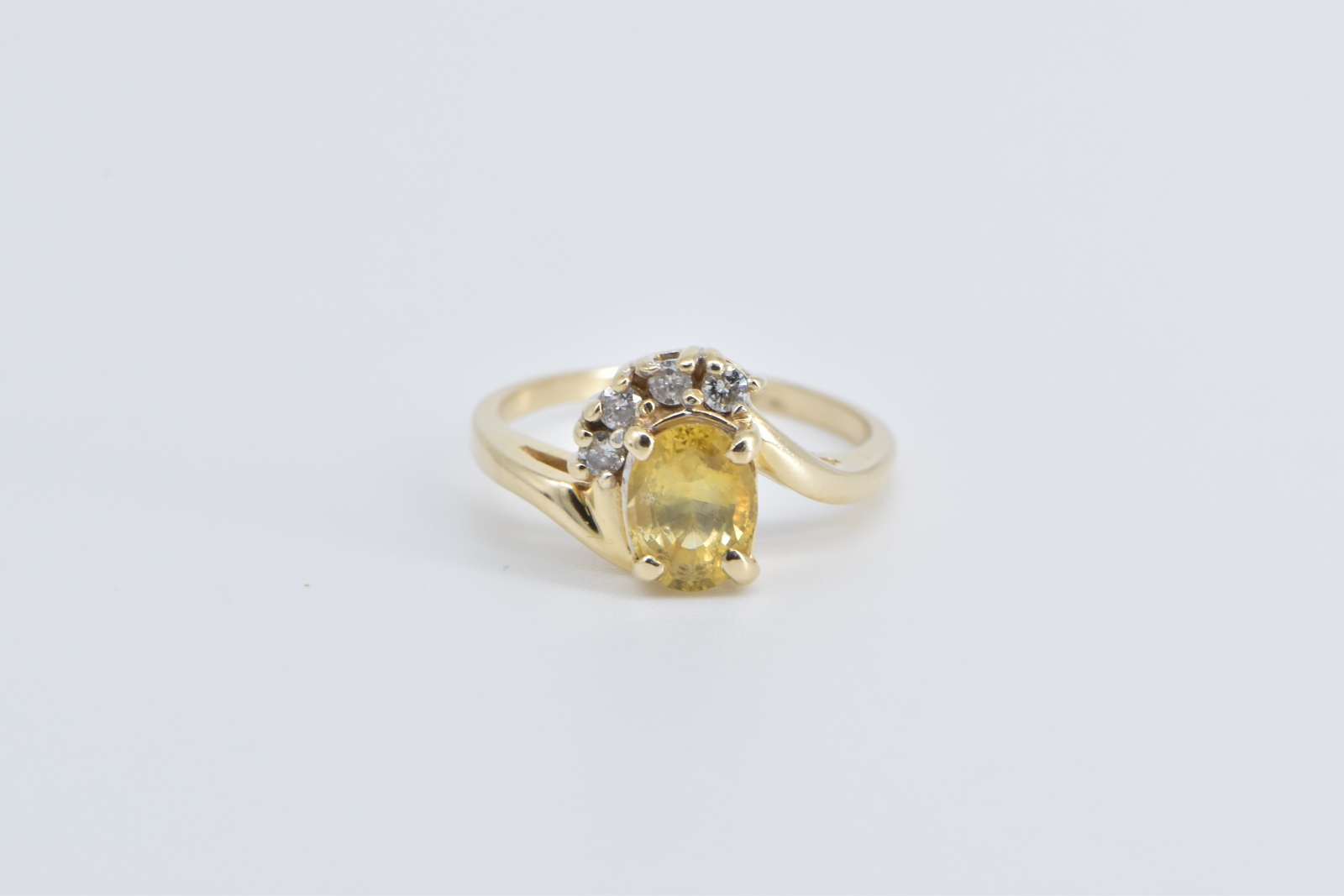 14K Oval Yellow Sapphire Diamond Vintage Bypass Yellow Gold Ring, Size 7