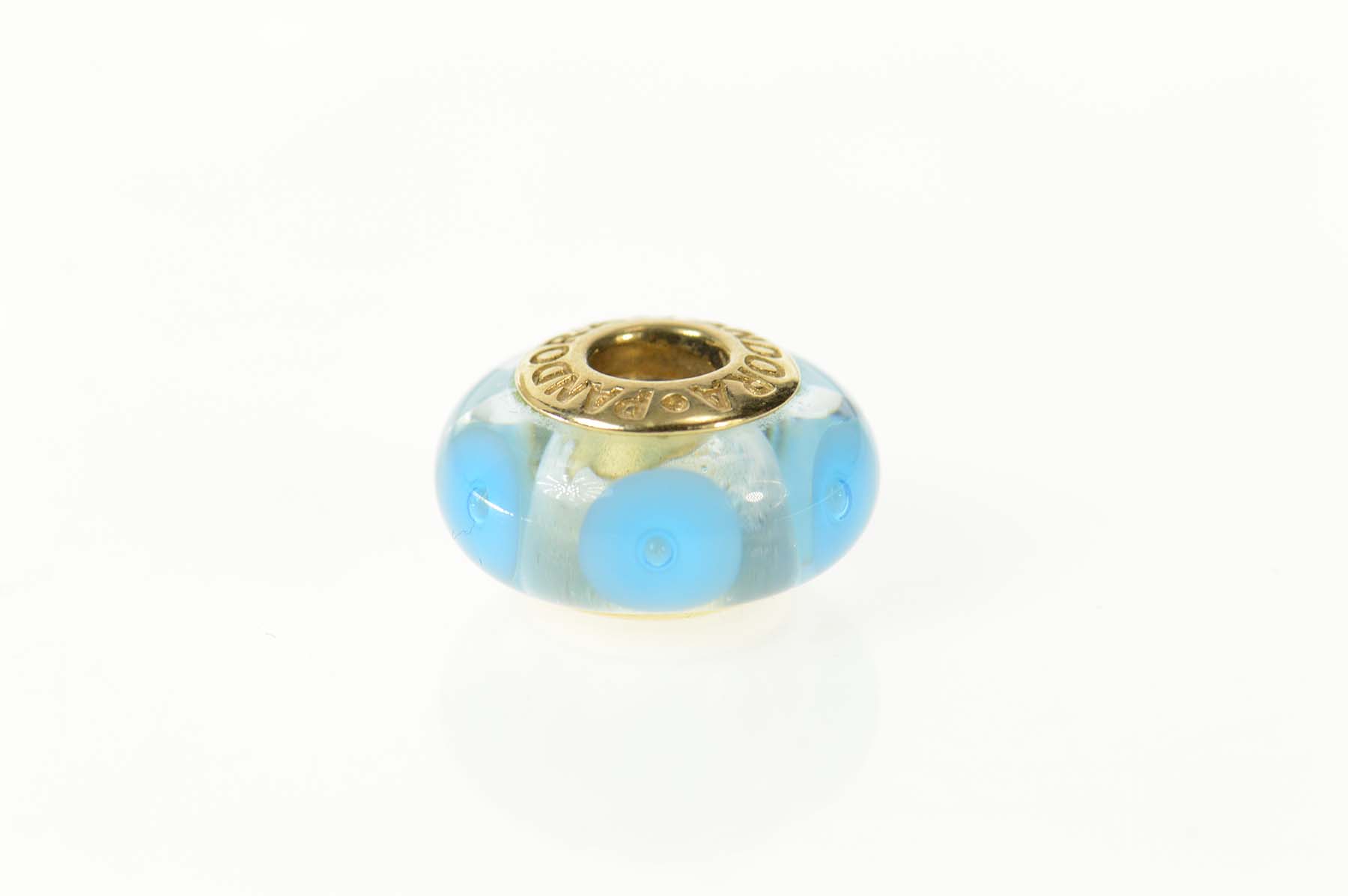 14K Pandora Murano Blue Glass Swirl Designer Yellow Gold Charm/Pendant