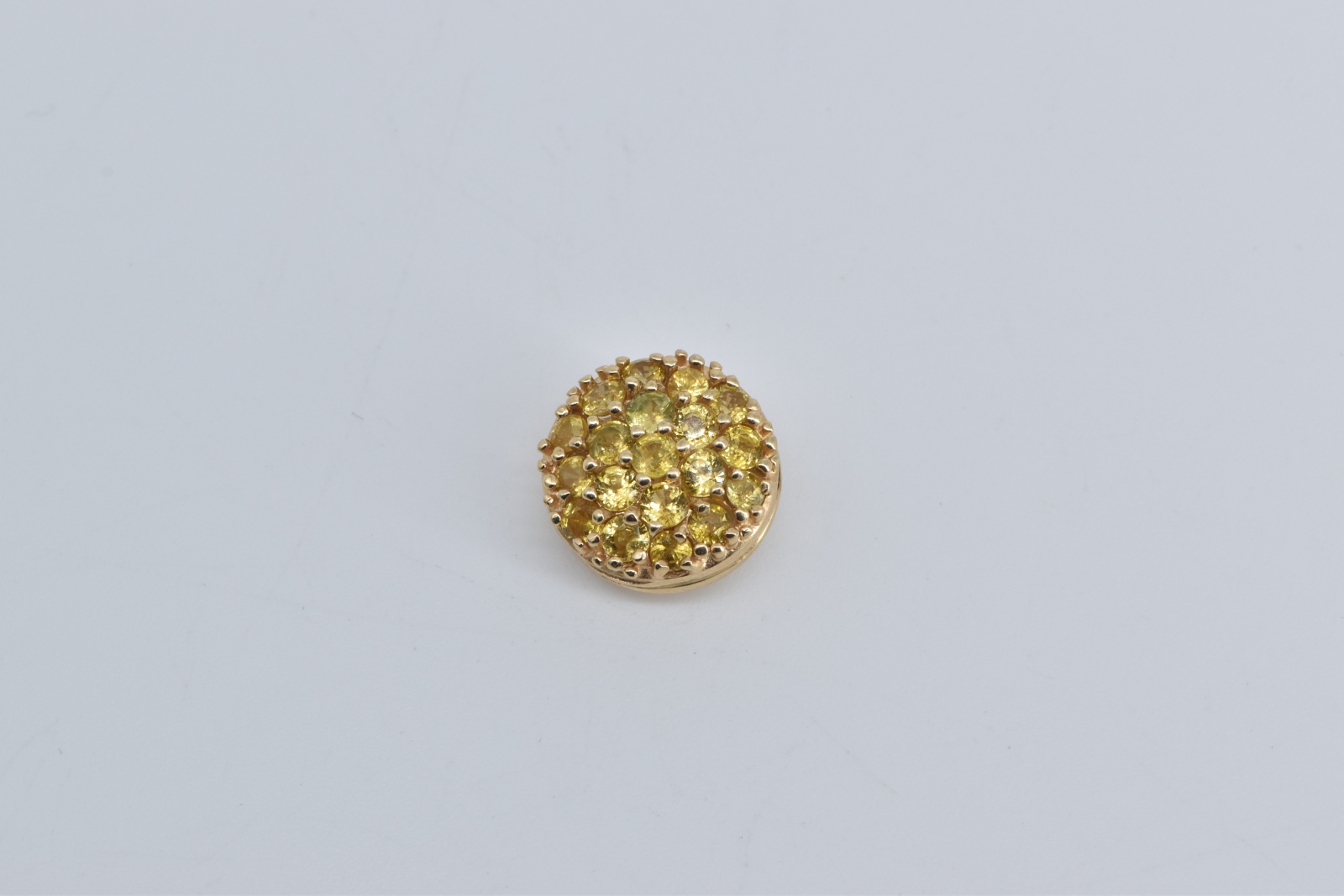 14K Pave Citrine Encrusted Round Filigree Slide Yellow Gold Pendant