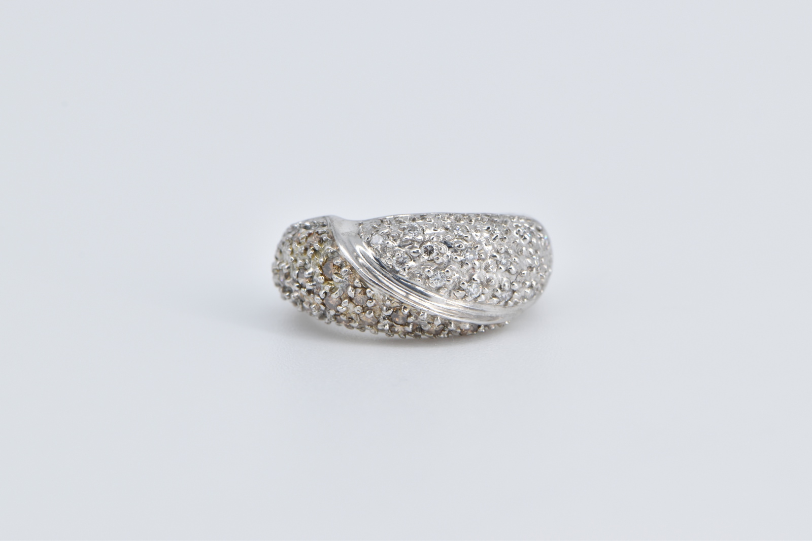 14K Pave Diamond Encrusted Statement Band White Gold Ring, Size 2.75